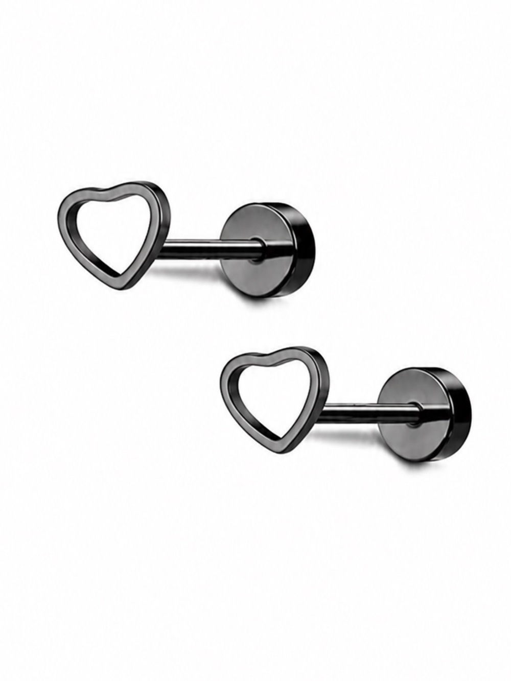 Black Open Heart Flat Back Stud Earrings